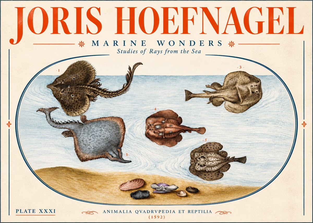 Joris Hoefnagel Studies of Rays and Shells No6 - Juliste