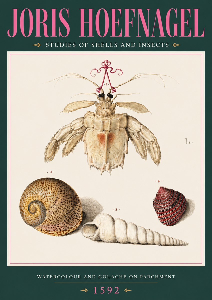 Joris Hoefnagel Studies of Shells and Insects No3 - Juliste