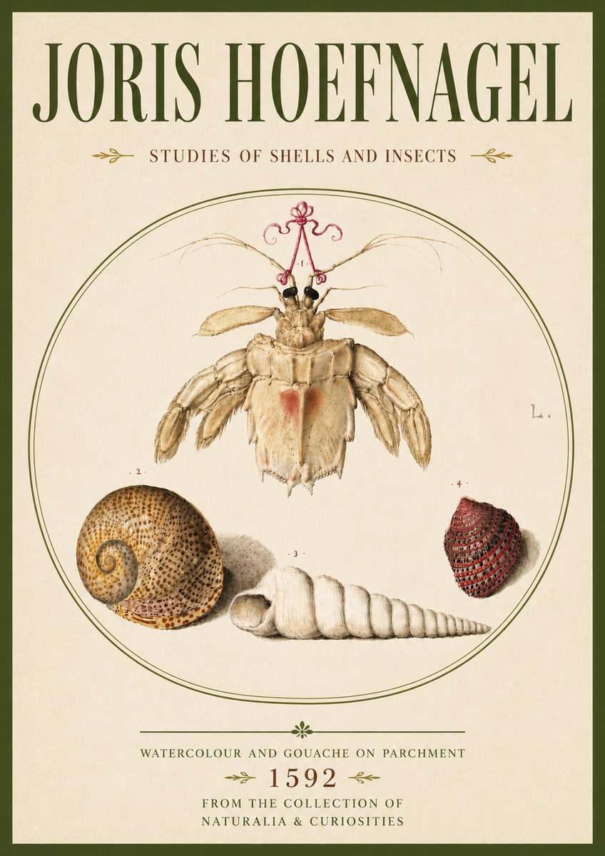 Joris Hoefnagel Studies of Shells and Insects No6 - Juliste