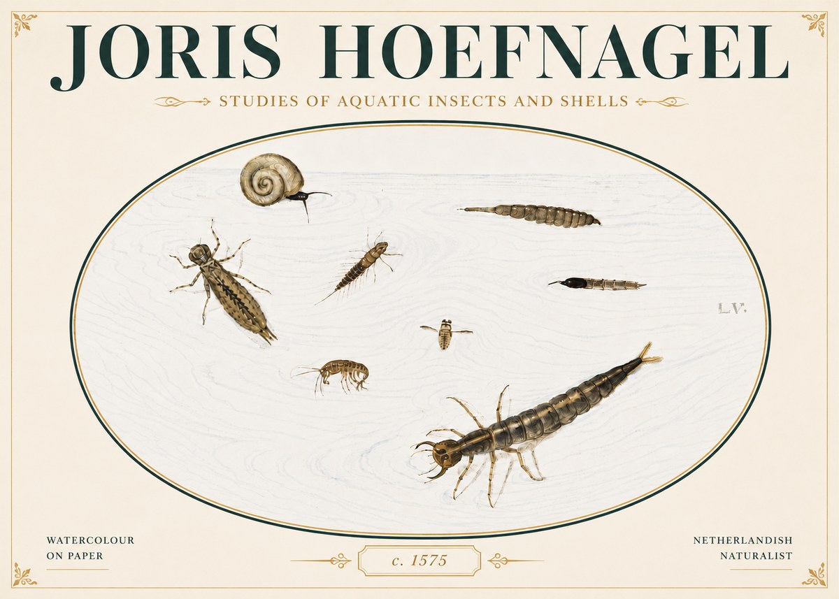 Joris Hoefnagel Studies of Aquatic Insects and Shells No4 - Juliste