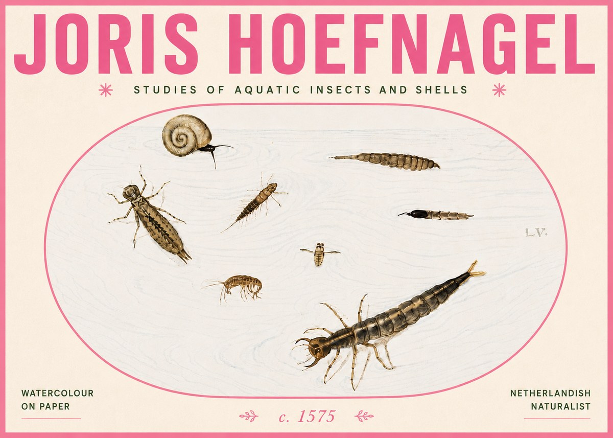 Joris Hoefnagel Studies of Aquatic Insects and Shells No6 - Juliste