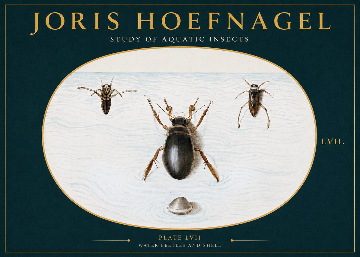 Joris Hoefnagel Water Beetles and Shell No2 - Juliste