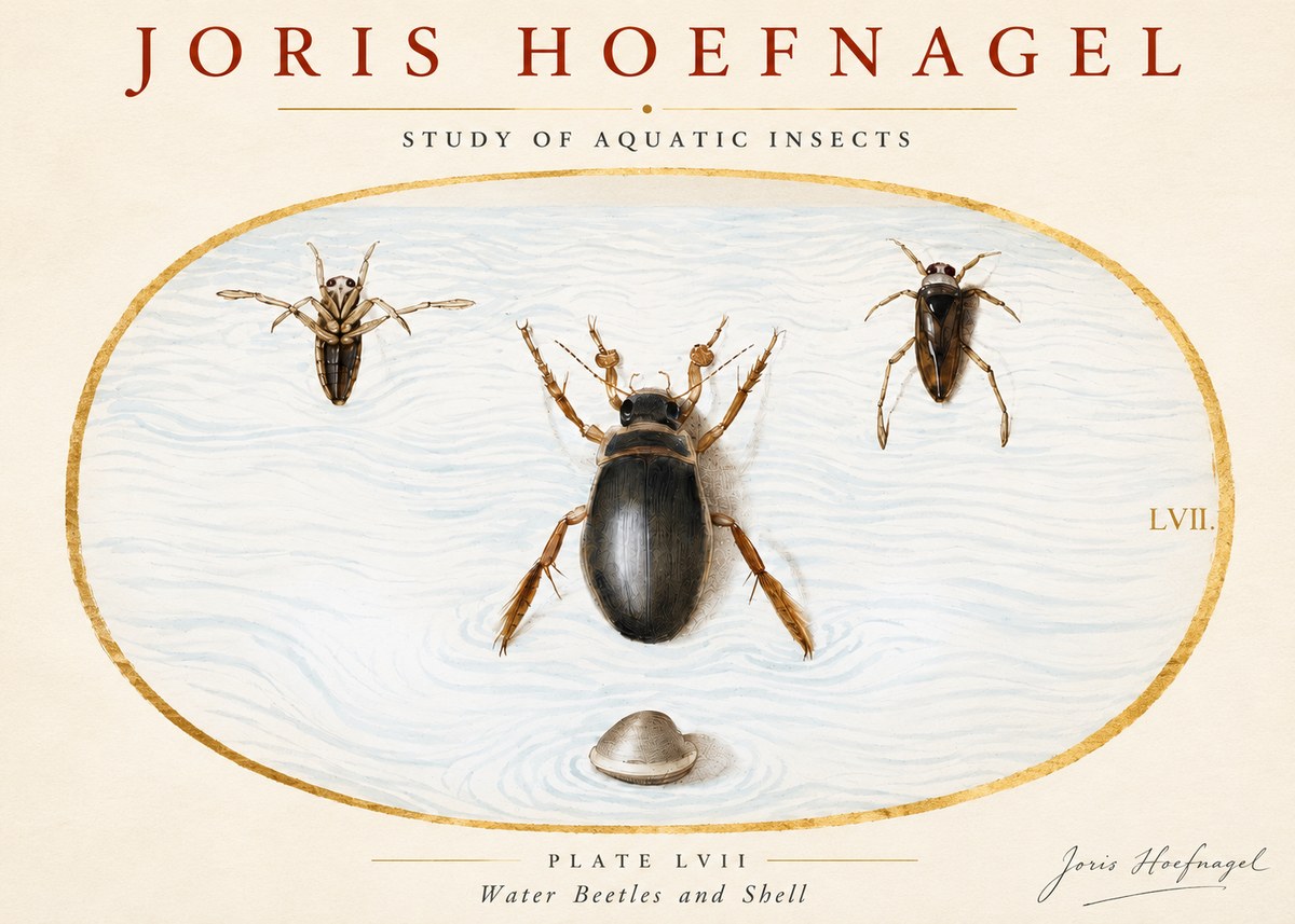 Joris Hoefnagel Water Beetles and Shell No3 - Juliste