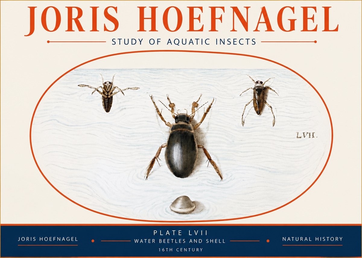 Joris Hoefnagel Water Beetles and Shell No4 - Juliste