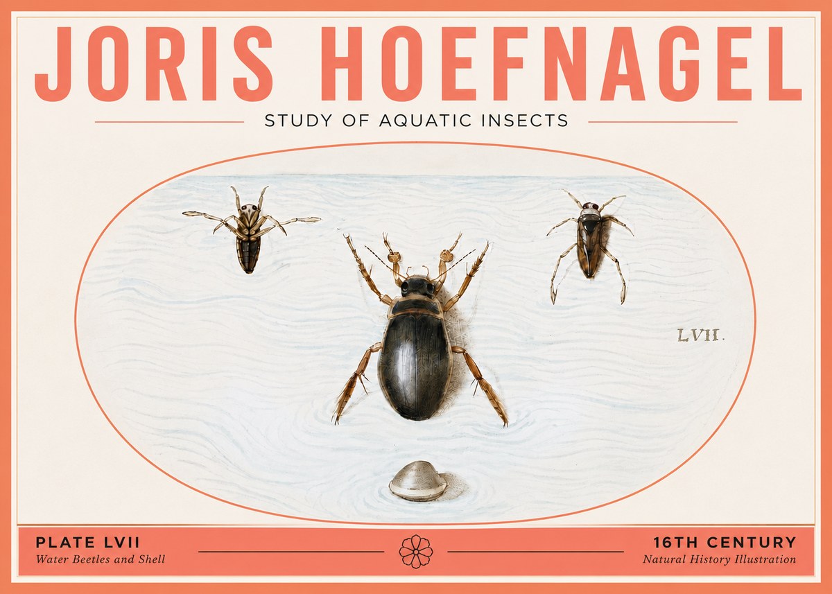Joris Hoefnagel Water Beetles and Shell No5 - Juliste