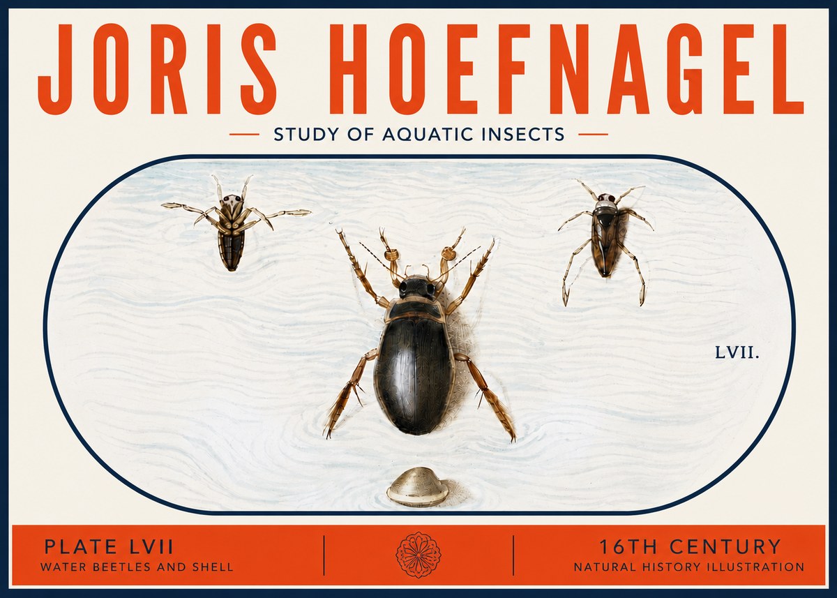 Joris Hoefnagel Water Beetles and Shell No6 - Juliste