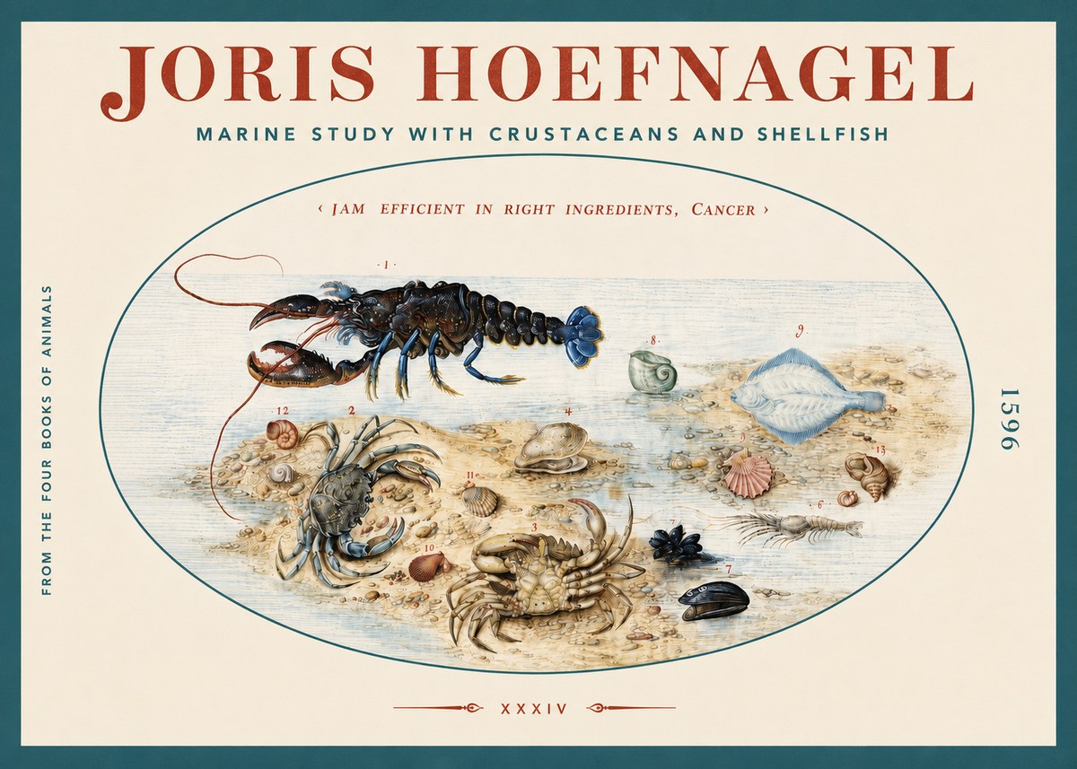 Joris Hoefnagel Marine Study with Crustaceans and Shellfish No3 - Juliste