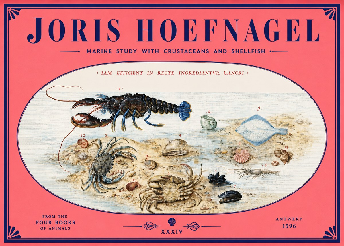 Joris Hoefnagel Marine Study with Crustaceans and Shellfish No4 - Juliste