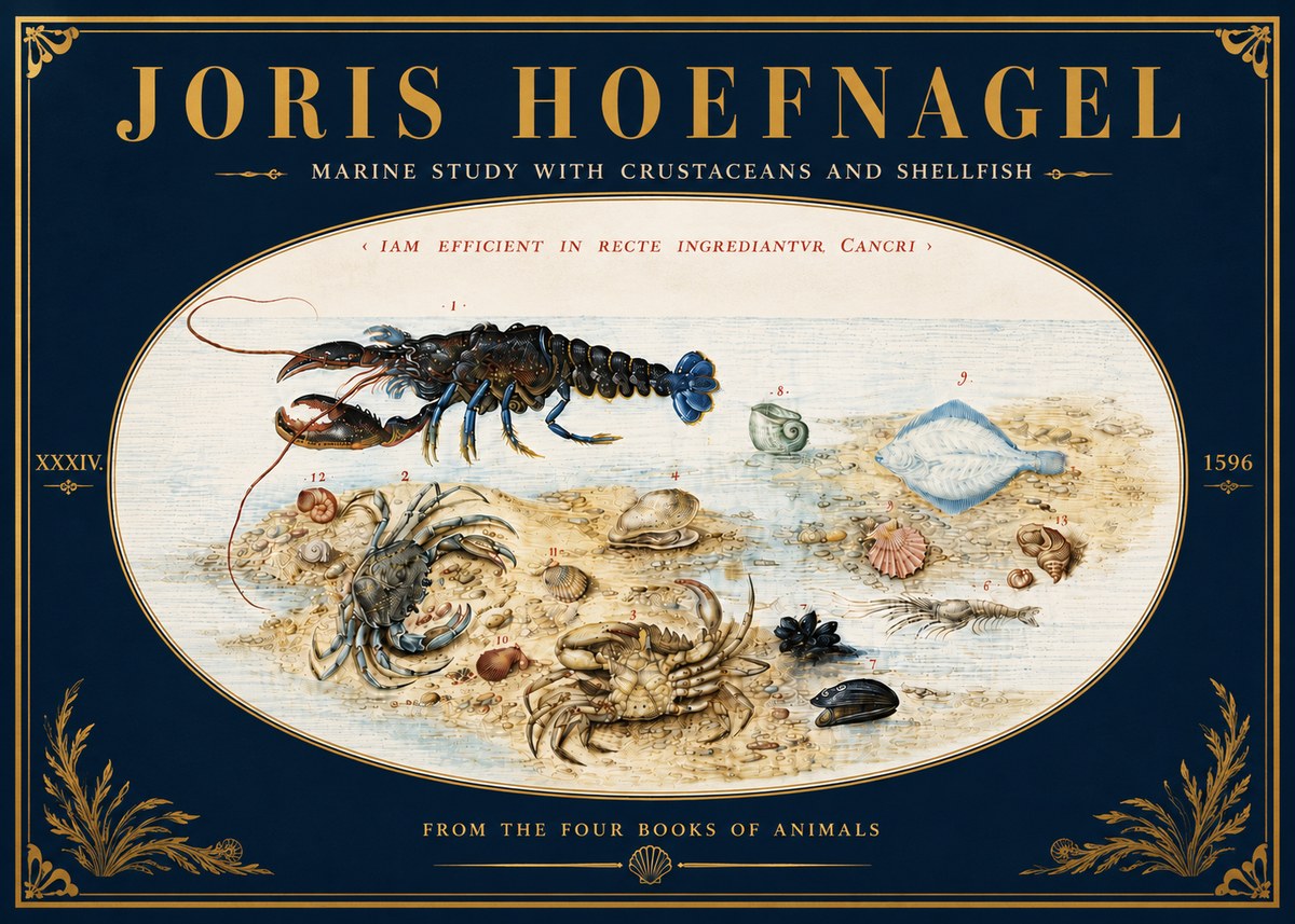 Joris Hoefnagel Marine Study with Crustaceans and Shellfish No6 - Juliste