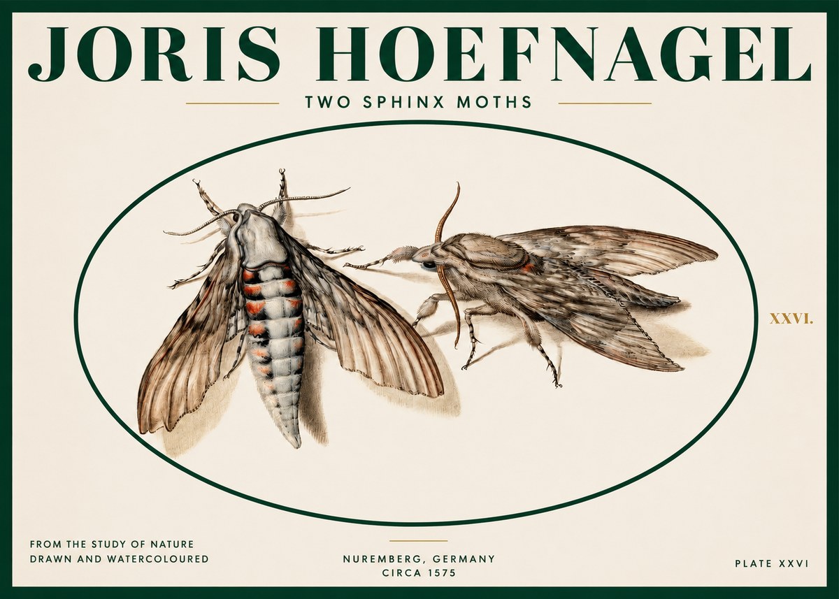Joris Hoefnagel Two Sphinx Moths No2 - Juliste