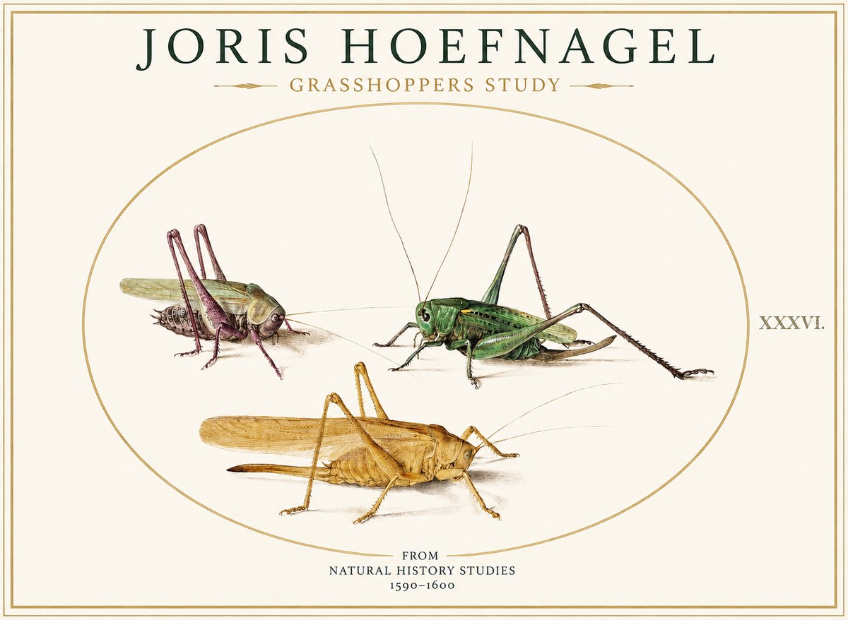 Joris Hoefnagel Grasshoppers Study No1 - Juliste