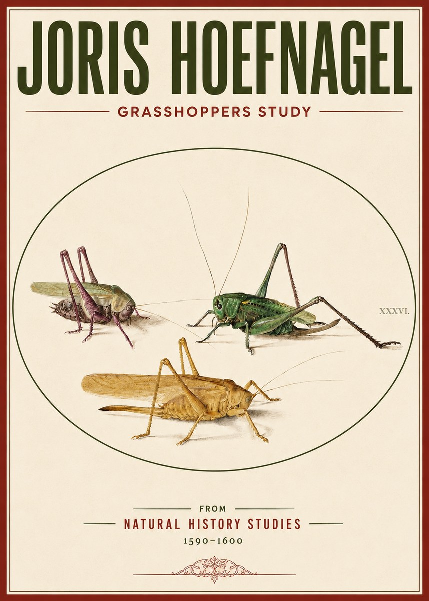 Joris Hoefnagel Grasshoppers Study No3 - Juliste