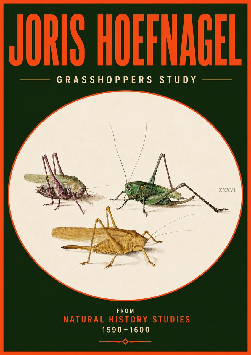 Joris Hoefnagel Grasshoppers Study No4 - Juliste