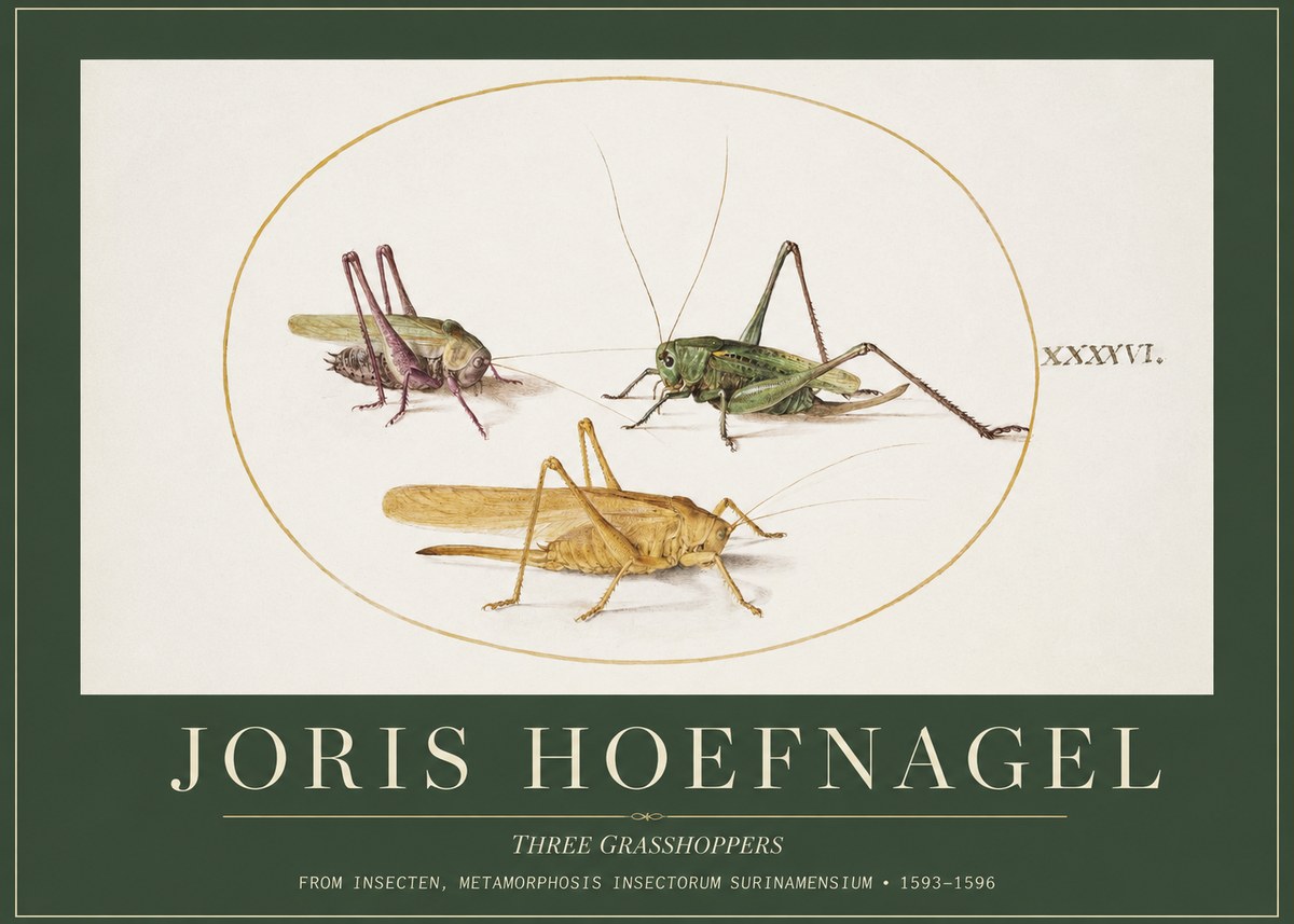 Joris Hoefnagel Grasshoppers Study No5 - Juliste
