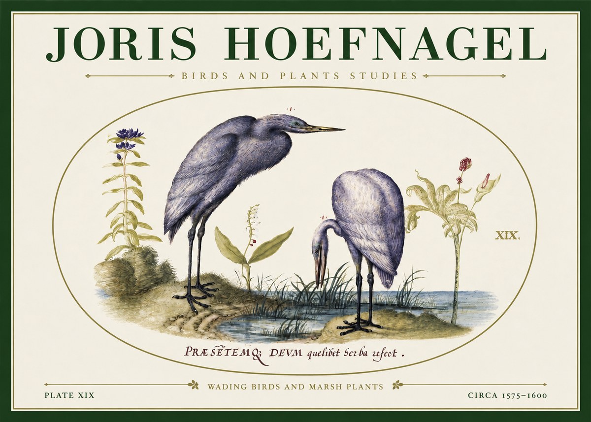 Joris Hoefnagel Wading Birds and Marsh Plants No3 - Juliste