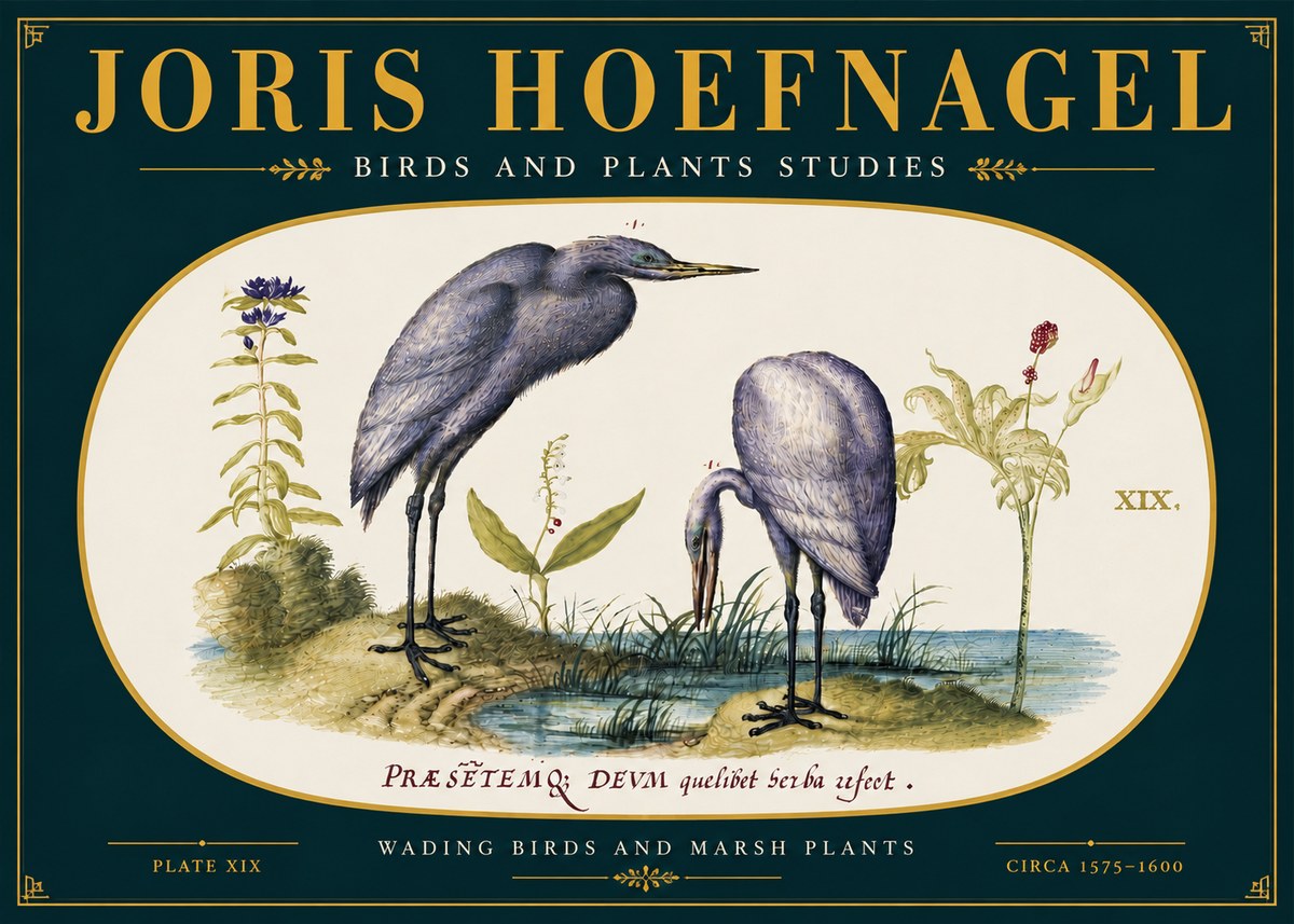 Joris Hoefnagel Wading Birds and Marsh Plants No6 - Juliste