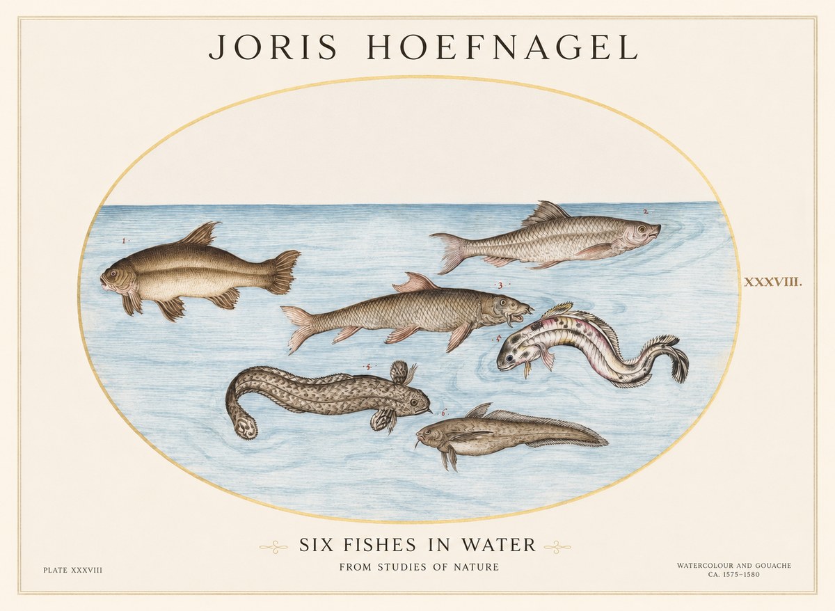 Joris Hoefnagel Six Fishes in Water II No1 - Juliste