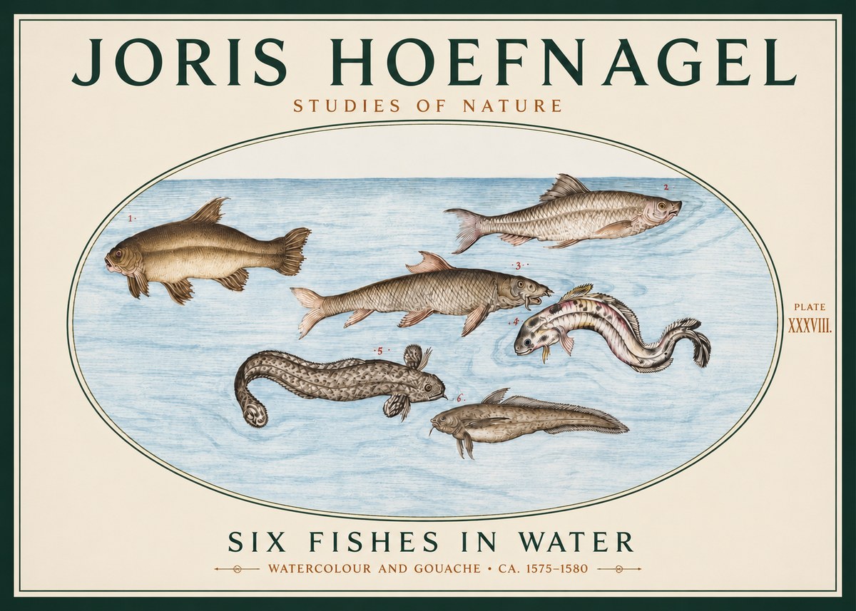 Joris Hoefnagel Six Fishes in Water II No3 - Juliste