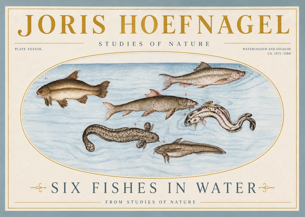 Joris Hoefnagel Six Fishes in Water II No4 - Juliste