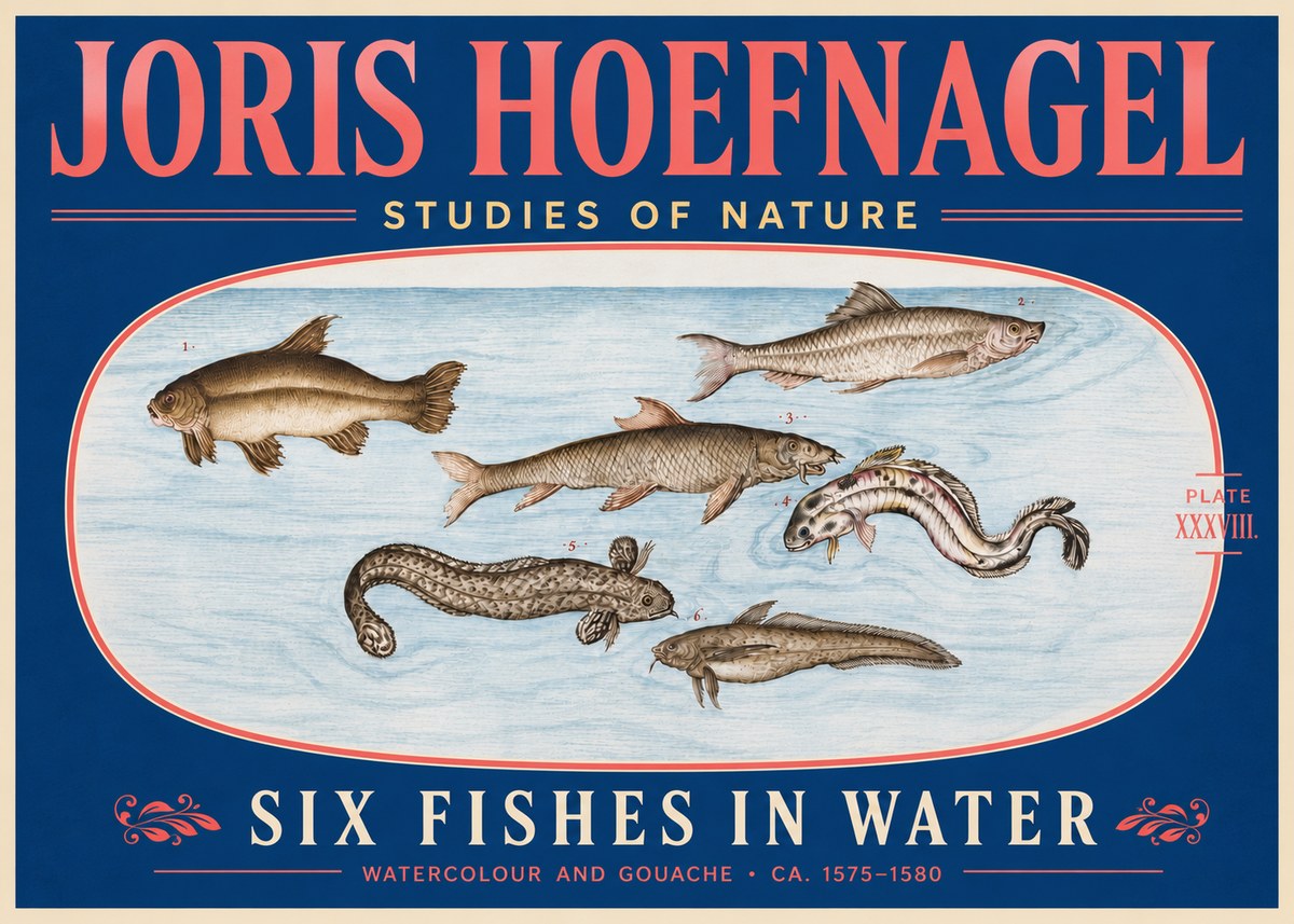 Joris Hoefnagel Six Fishes in Water II No5 - Juliste