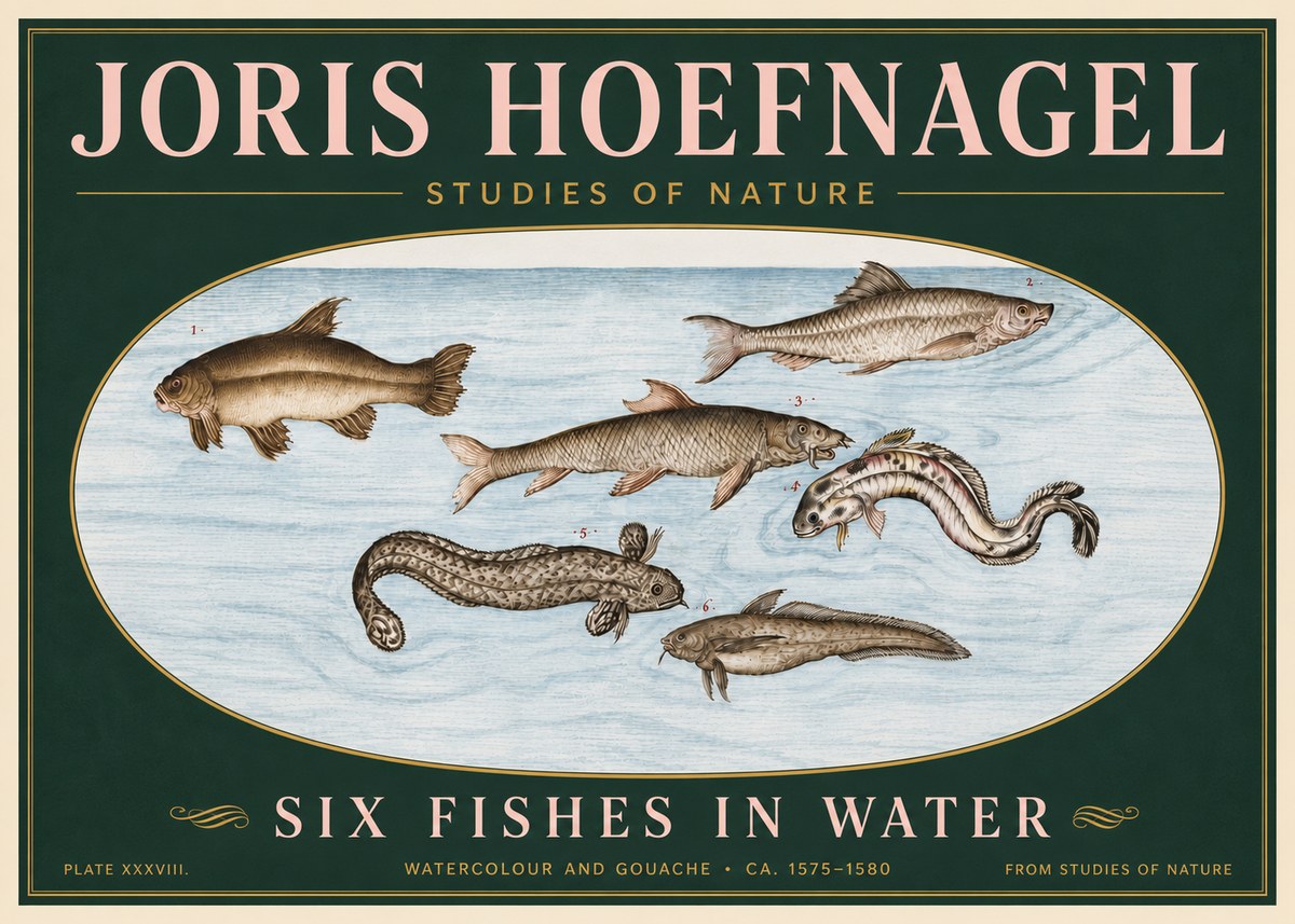 Joris Hoefnagel Six Fishes in Water II No6 - Juliste