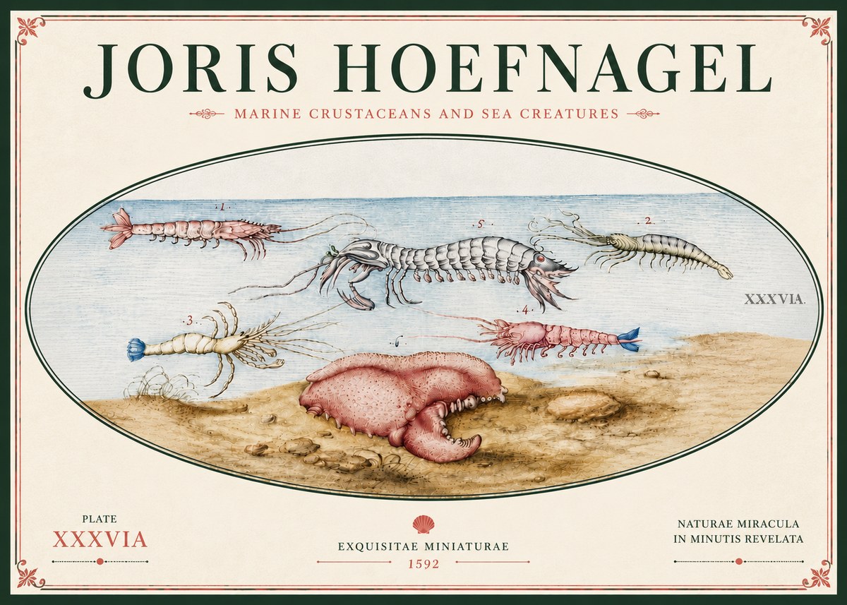 Joris Hoefnagel Marine Crustaceans and Sea Creature No6 - Juliste