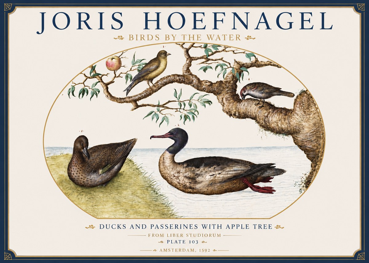 Joris Hoefnagel Ducks and Passerines with Apple Tree No3 - Juliste
