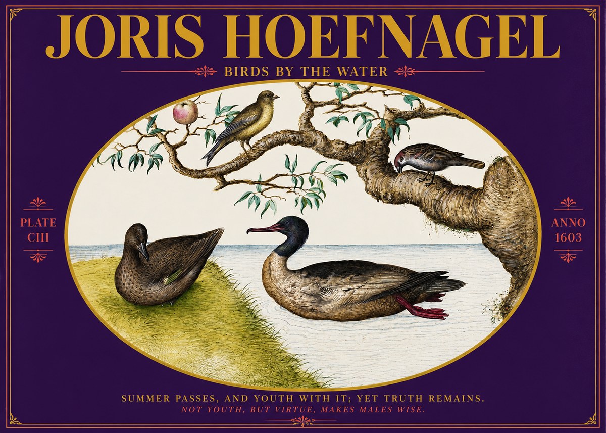 Joris Hoefnagel Ducks and Passerines with Apple Tree No6 - Juliste