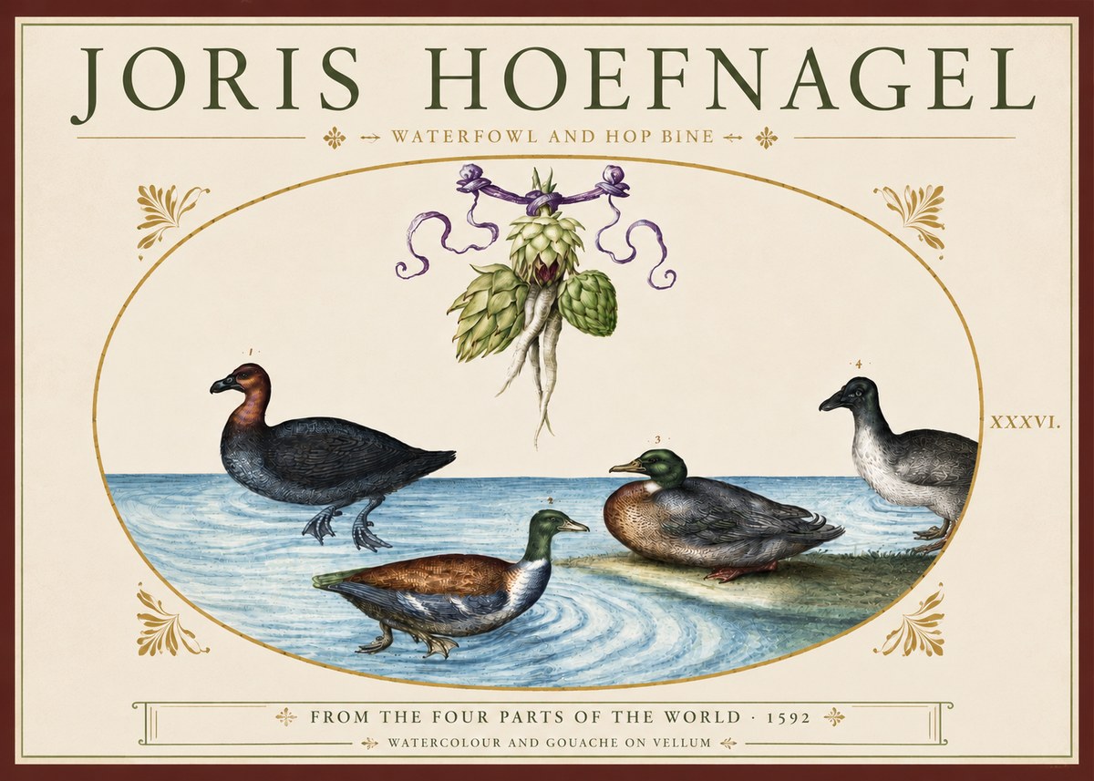 Joris Hoefnagel Waterfowl and Hop Bine No3 - Juliste