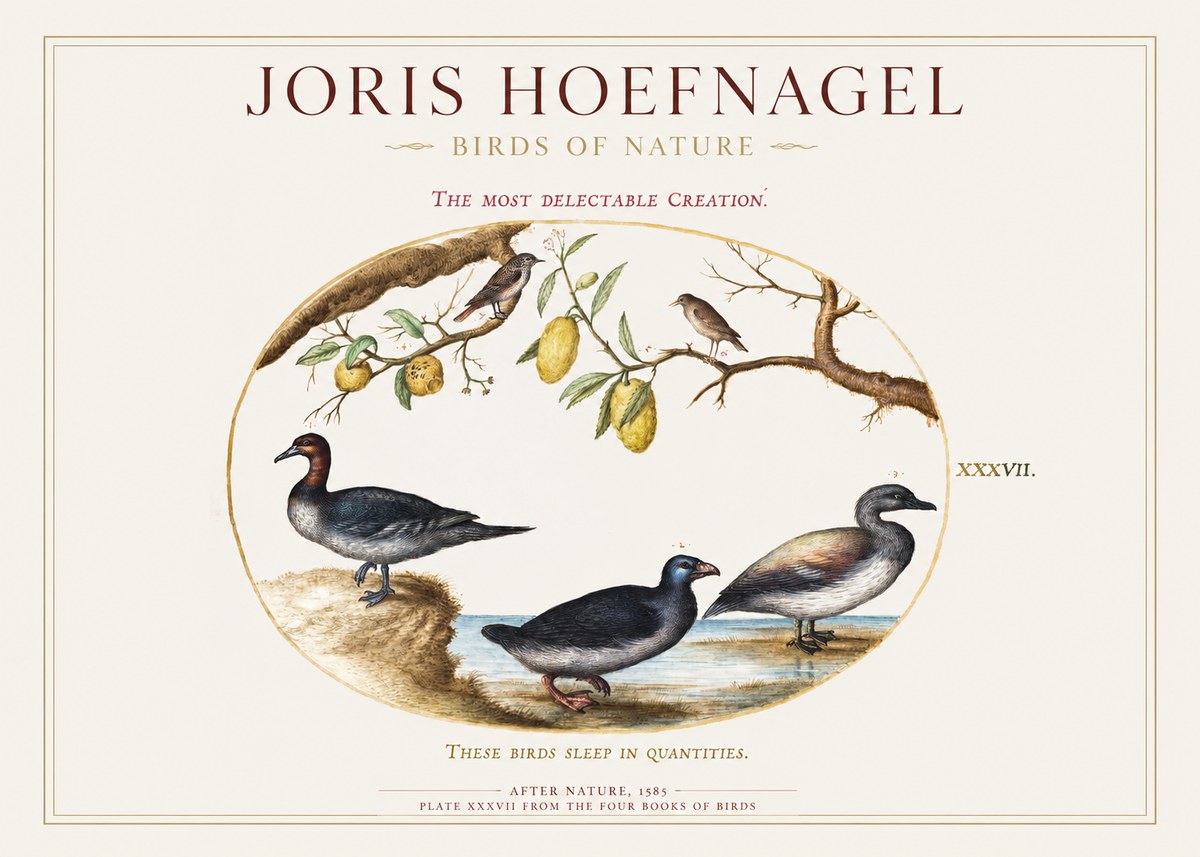 Joris Hoefnagel Plate Xxxvii from the Four Books of Birds No1 - Juliste