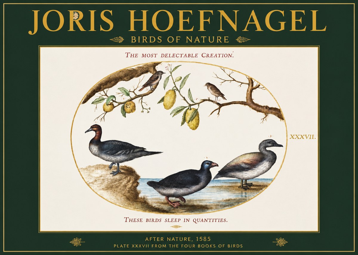 Joris Hoefnagel Plate Xxxvii from the Four Books of Birds No2 - Juliste