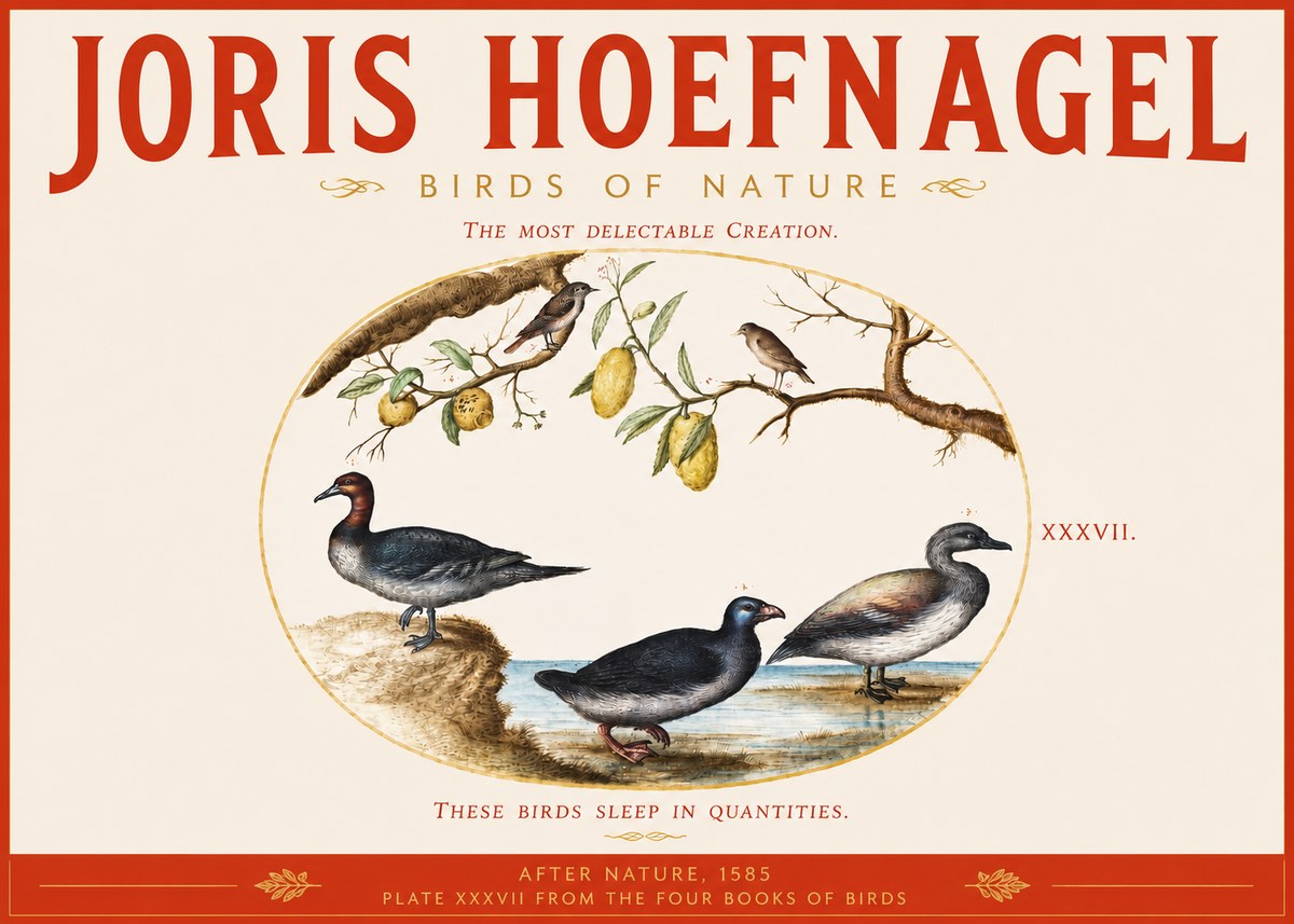 Joris Hoefnagel Plate Xxxvii from the Four Books of Birds No3 - Juliste