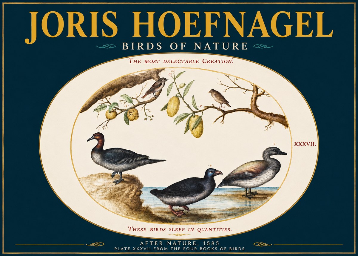 Joris Hoefnagel Plate Xxxvii from the Four Books of Birds No4 - Juliste