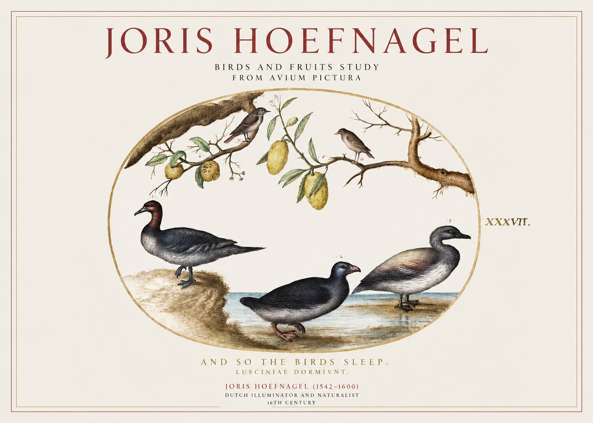 Joris Hoefnagel Plate Xxxvii from the Four Books of Birds No5 - Juliste
