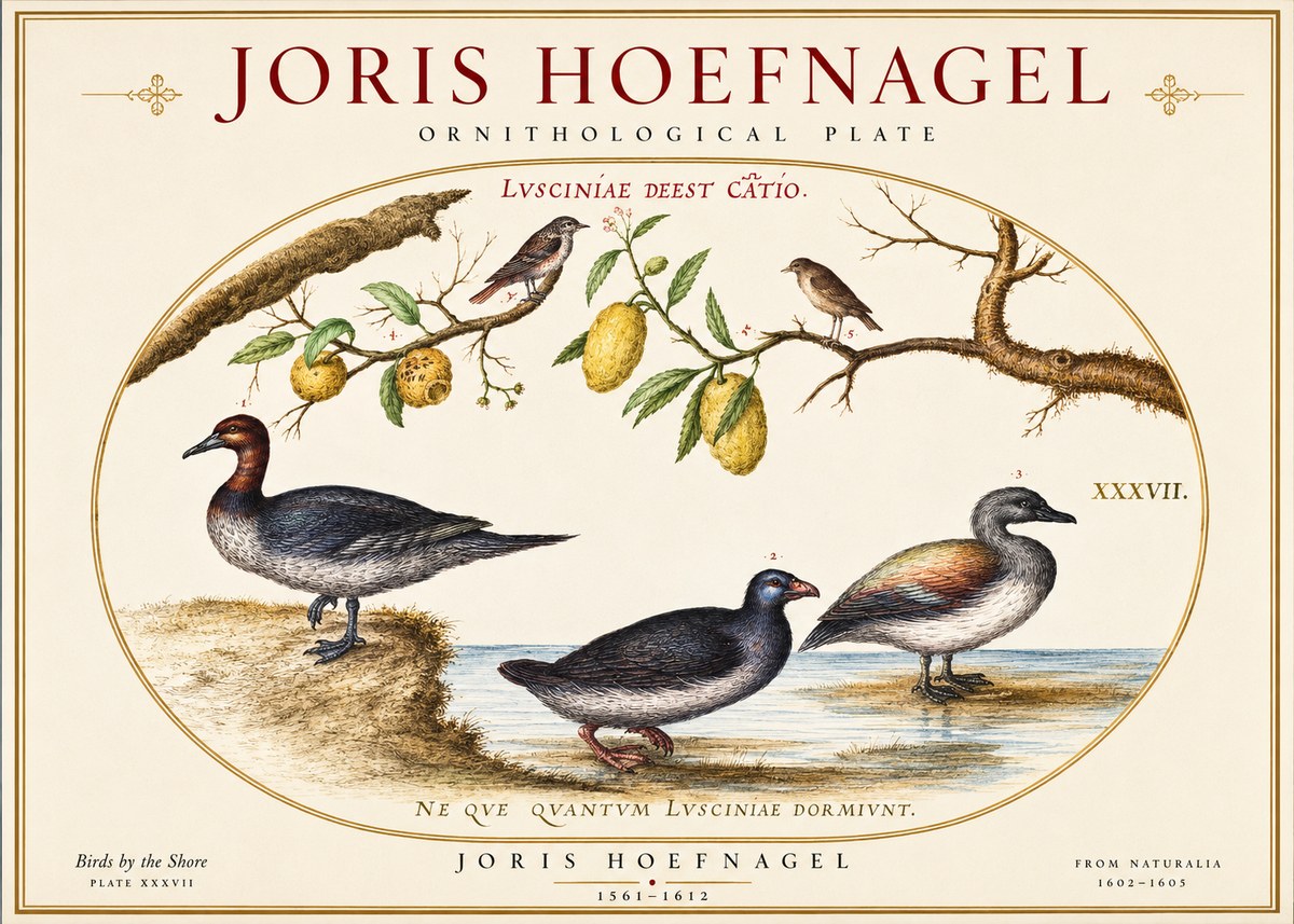 Joris Hoefnagel Plate Xxxvii from the Four Books of Birds No6 - Juliste