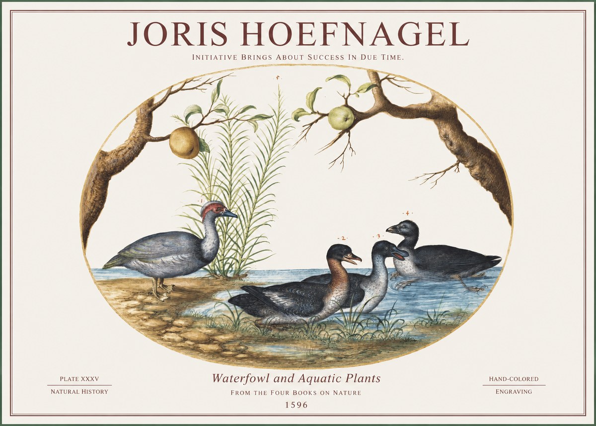 Joris Hoefnagel Waterfowl and Aquatic Plants No1 - Juliste