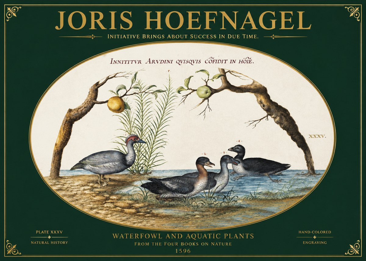 Joris Hoefnagel Waterfowl and Aquatic Plants No2 - Juliste