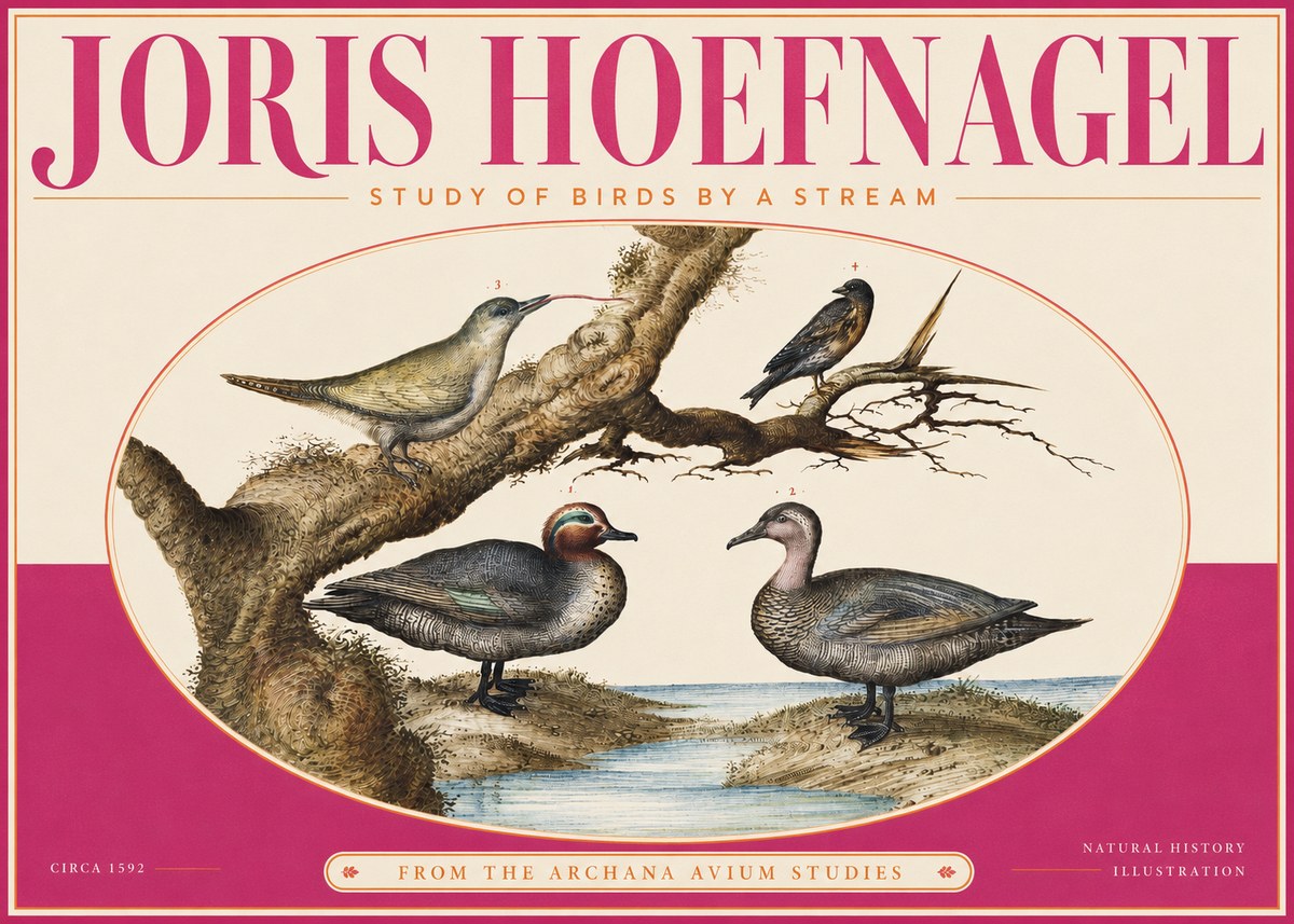 Joris Hoefnagel Study of Birds by a Stream No4 - Juliste