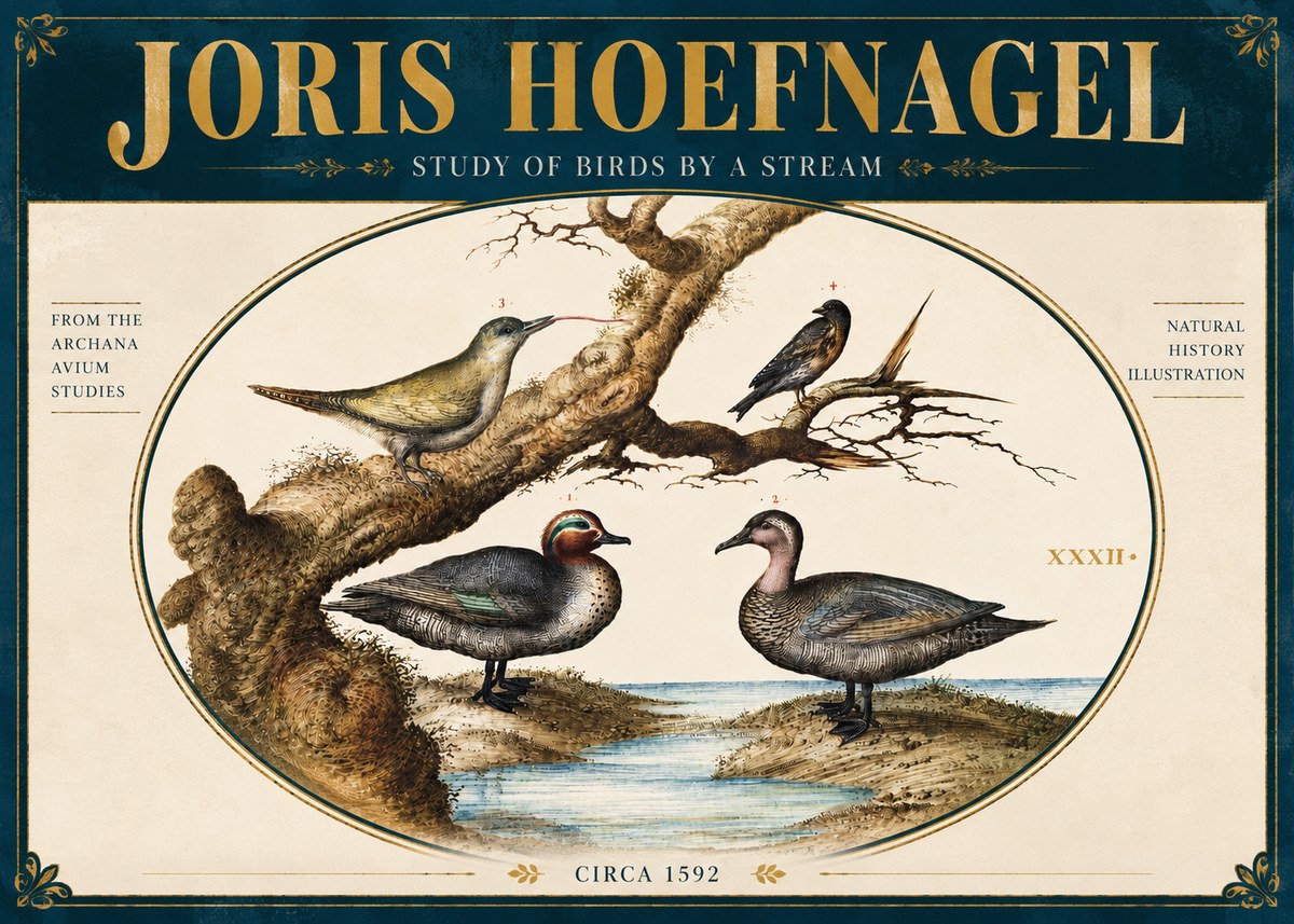 Joris Hoefnagel Study of Birds by a Stream No5 - Juliste