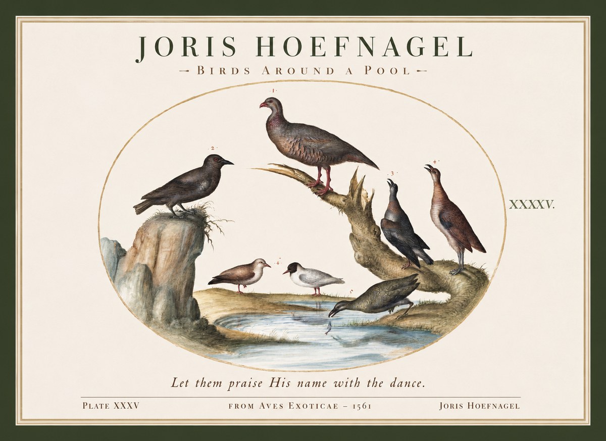 Joris Hoefnagel Birds Around a Pool No1 - Juliste
