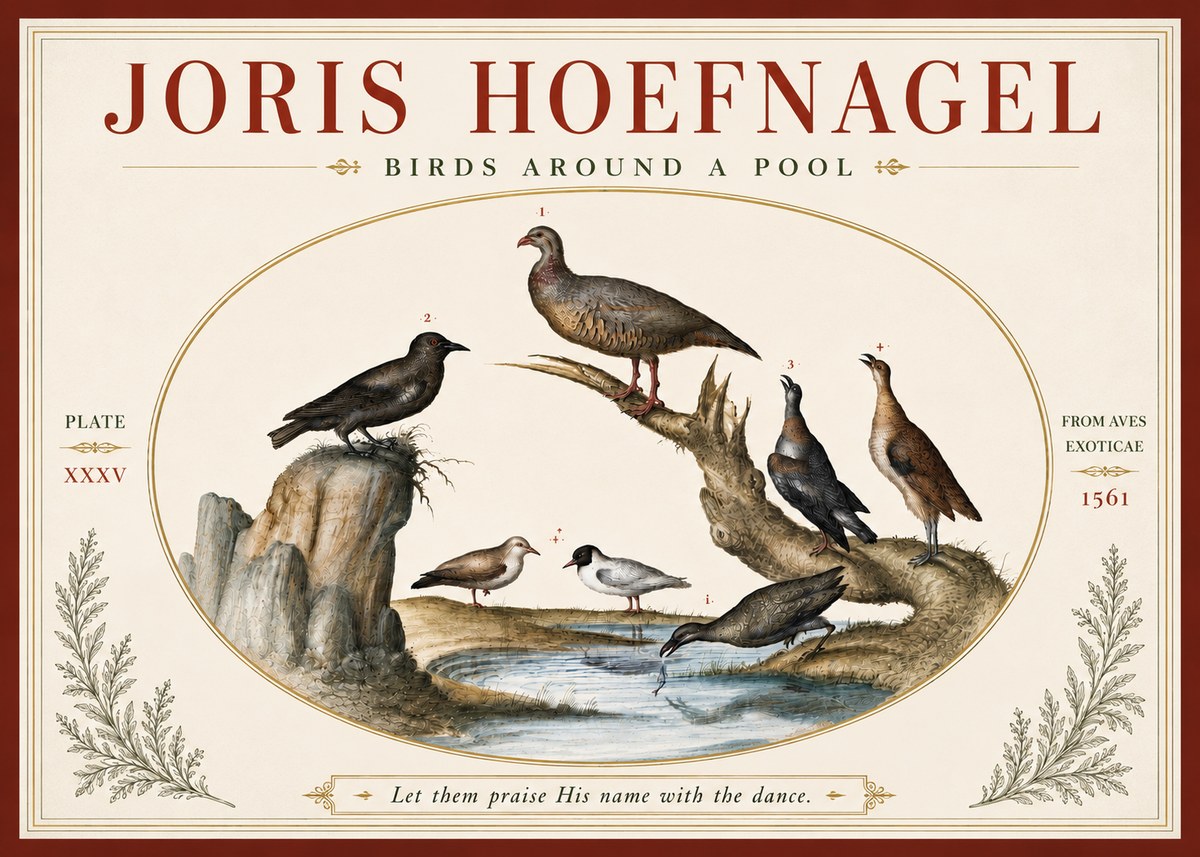 Joris Hoefnagel Birds Around a Pool No4 - Juliste