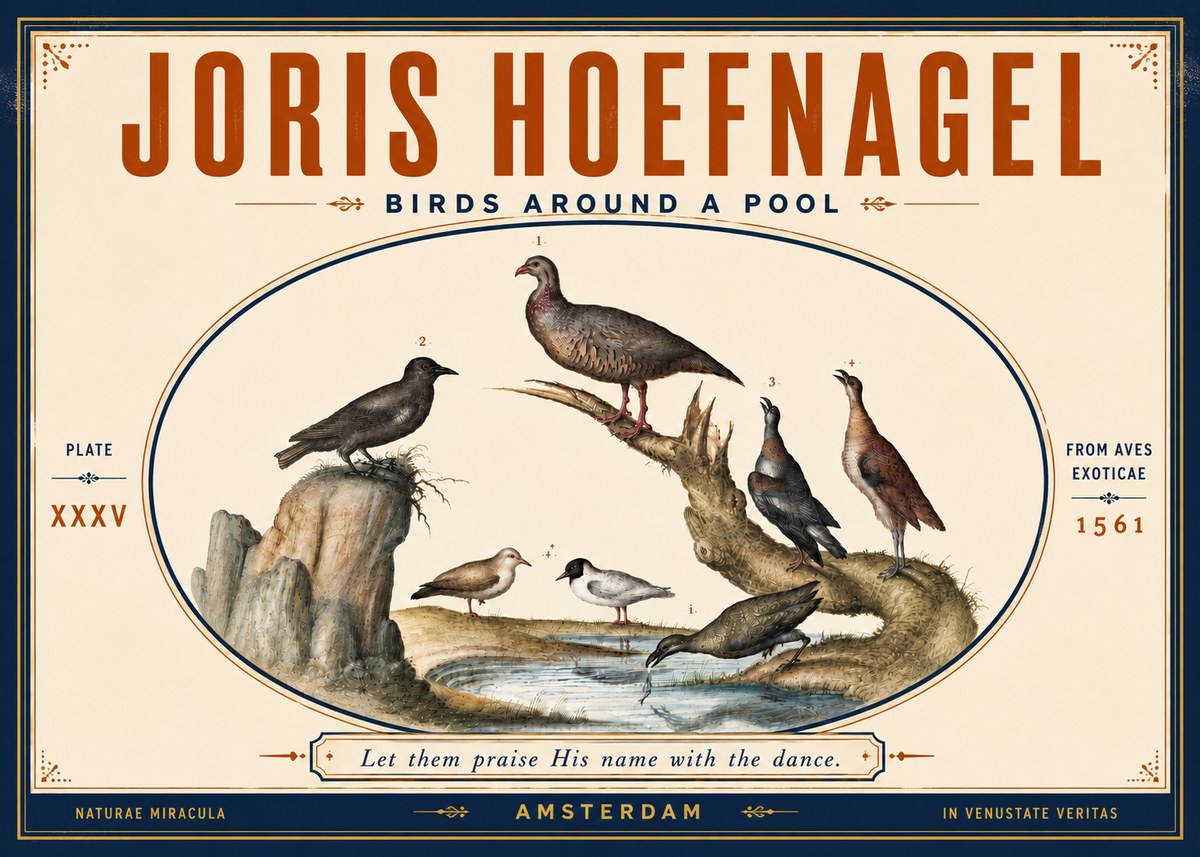 Joris Hoefnagel Birds Around a Pool No5 - Juliste