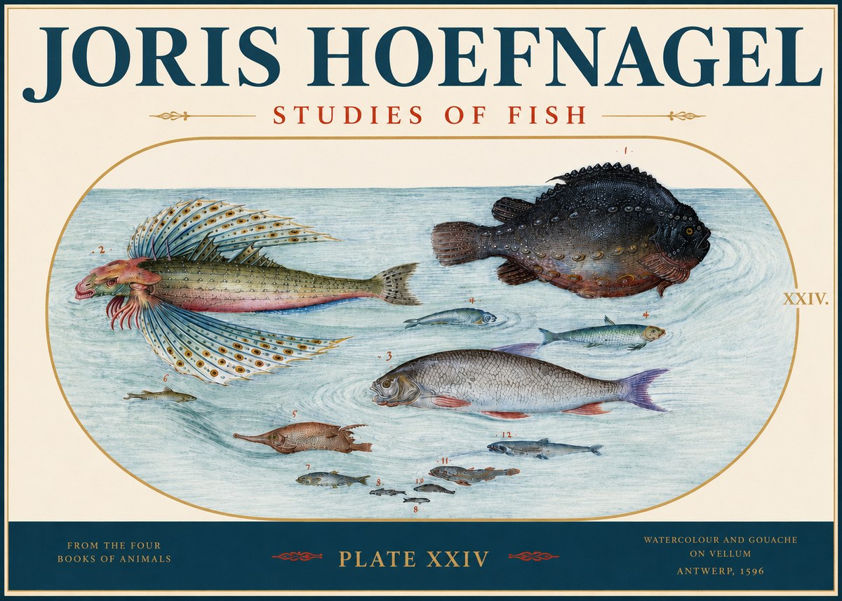 Joris Hoefnagel Studies of Fish II No3 - Juliste