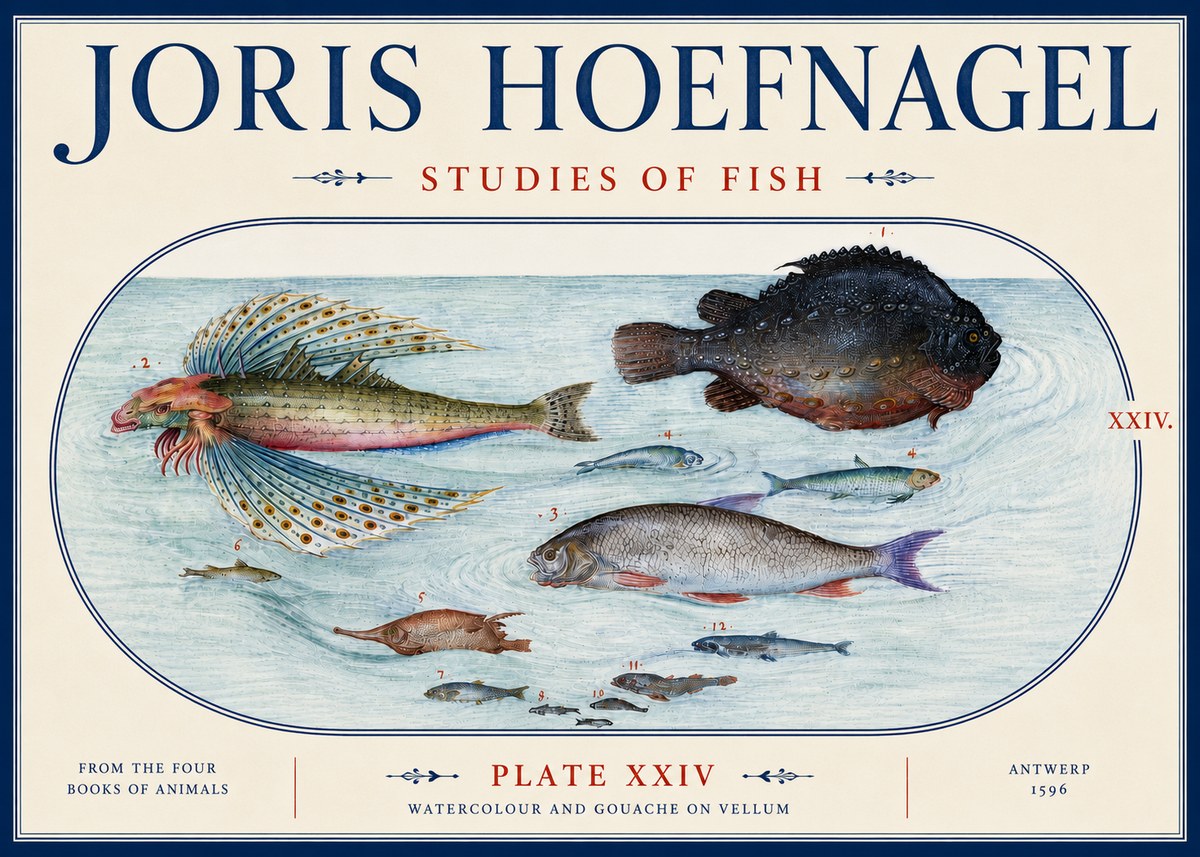 Joris Hoefnagel Studies of Fish II No6 - Juliste