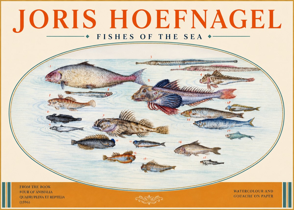 Joris Hoefnagel Fishes of the Sea III No3 - Juliste