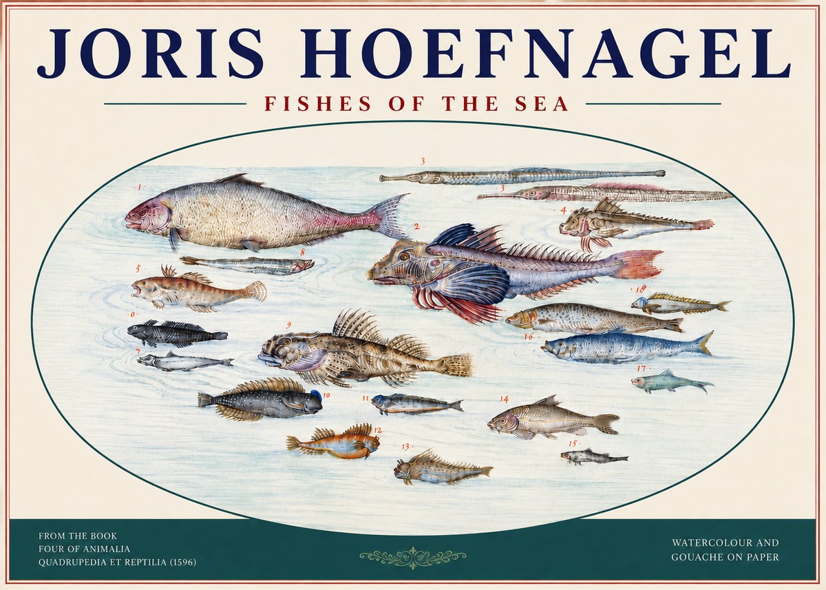Joris Hoefnagel Fishes of the Sea III No4 - Juliste