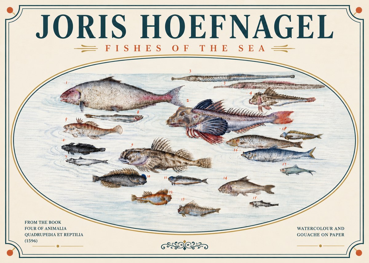 Joris Hoefnagel Fishes of the Sea III No5 - Juliste