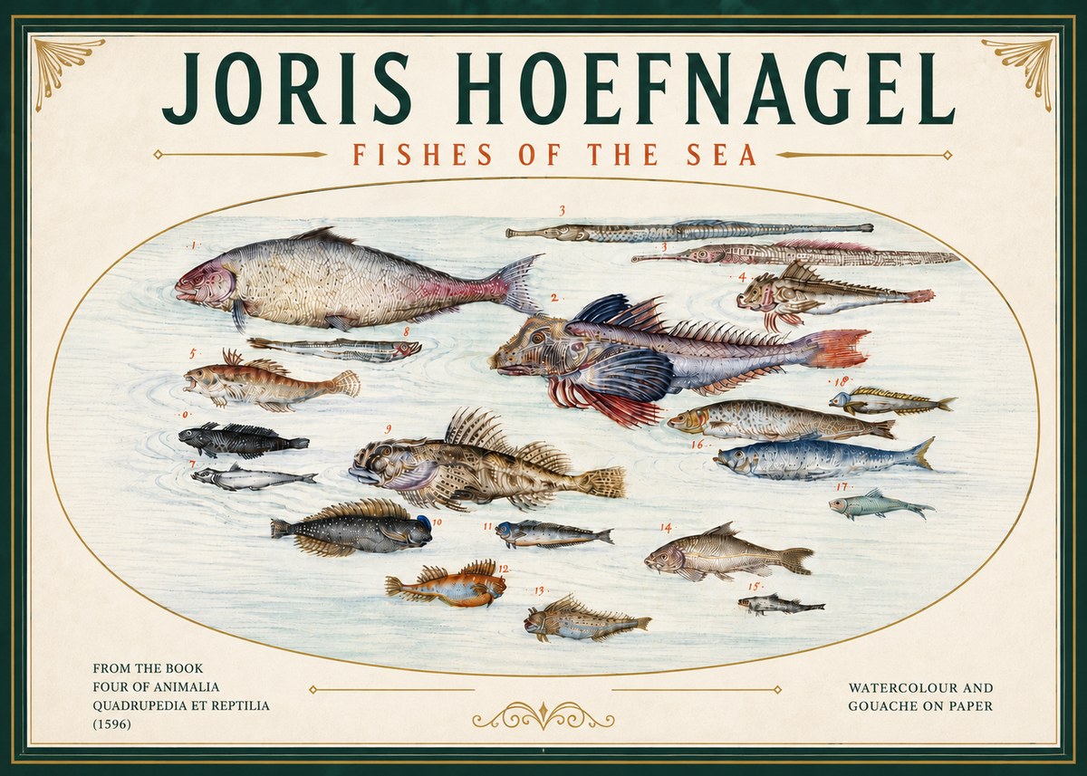 Joris Hoefnagel Fishes of the Sea III No6 - Juliste