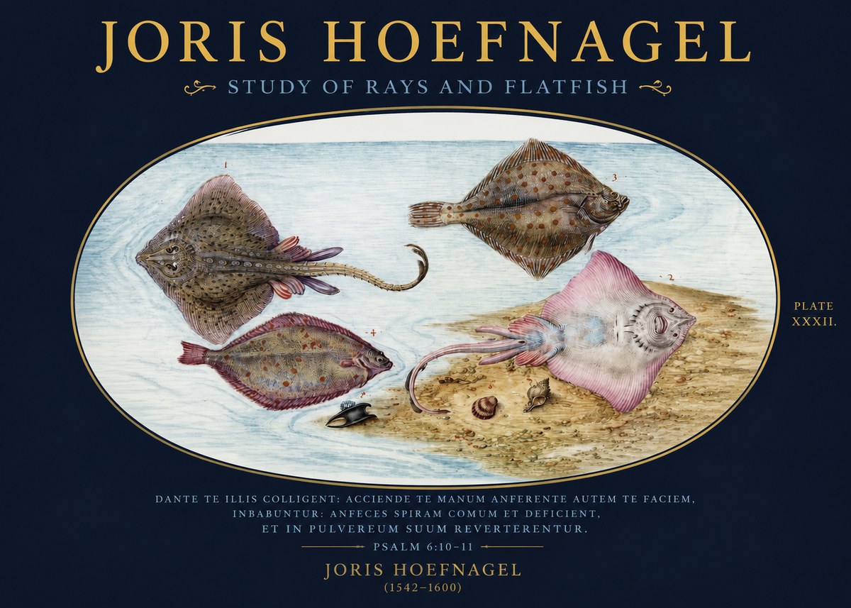 Joris Hoefnagel Study of Rays and Flatfish No2 - Juliste