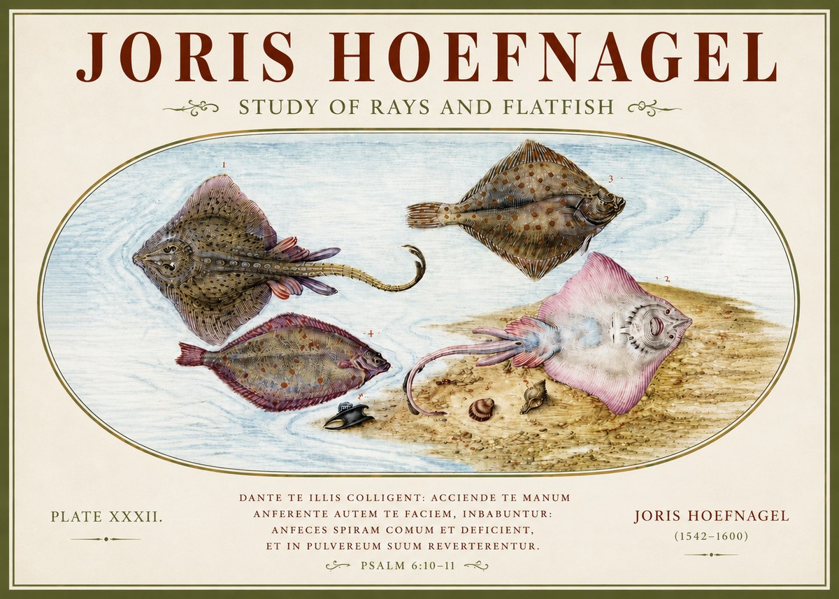 Joris Hoefnagel Study of Rays and Flatfish No4 - Juliste